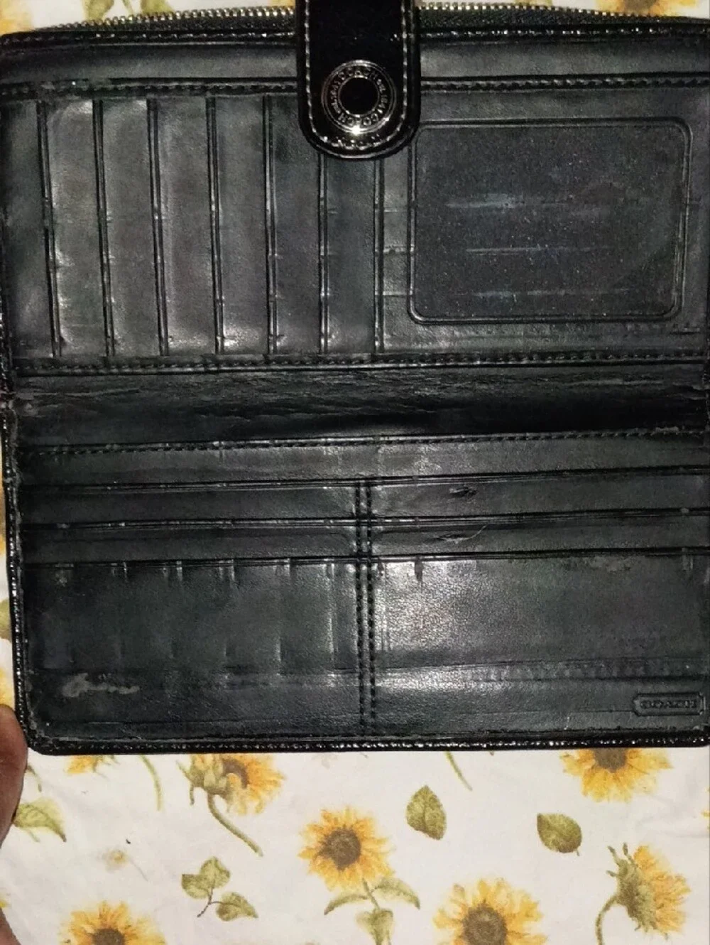 Coach Black and Silver Signature Continental Wallet